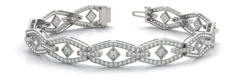 White gold Pavé Diamond Marquise Link Bracelet with Bezel Setting