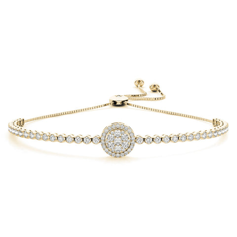 Yellow gold Round Diamond Halo Tennis Bracelet with Box Chain and Pavé Setting