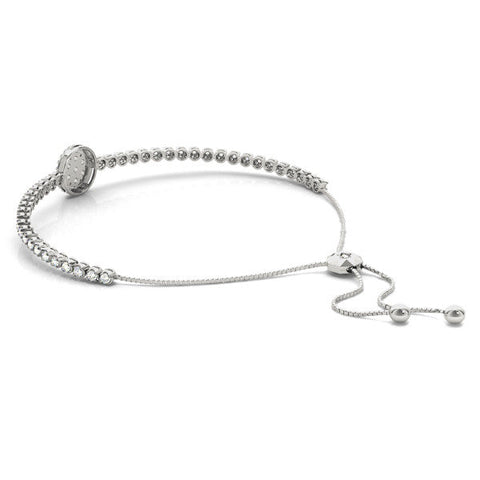 White gold Round Diamond Halo Tennis Bracelet with Box Chain and Pavé Setting