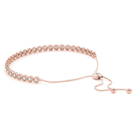 Rose gold Round Bezel-Set Diamond Tennis Bracelet with Adjustable Box Chain