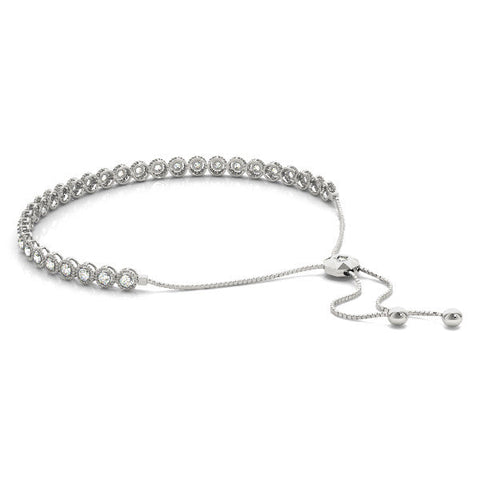 White gold Round Bezel-Set Diamond Tennis Bracelet with Adjustable Box Chain