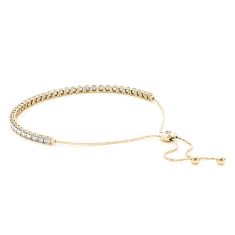 Yellow gold Round Cut Diamond Tennis Bracelet with Box Chain and Four-Prong Setting