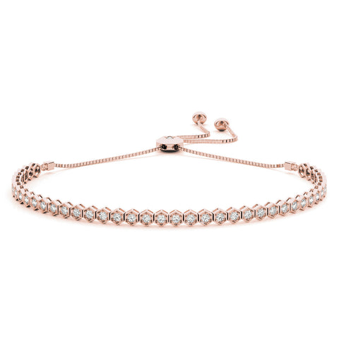 Rose gold Hexagon Diamond Box Chain Slider Bracelet with Bezel Setting