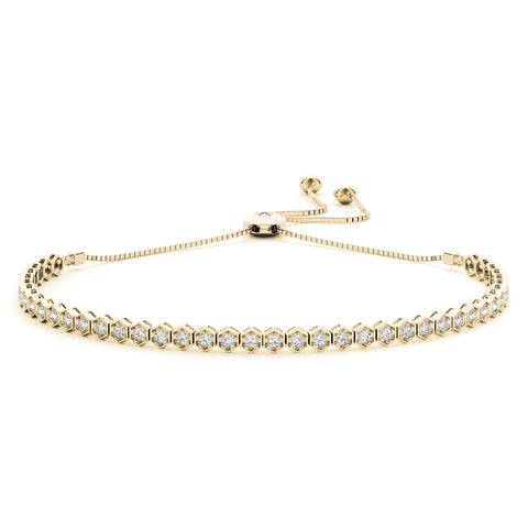 Yellow gold Hexagon Diamond Box Chain Slider Bracelet with Bezel Setting