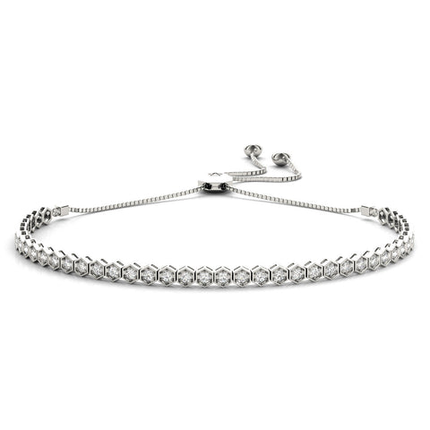 White gold Hexagon Diamond Box Chain Slider Bracelet with Bezel Setting