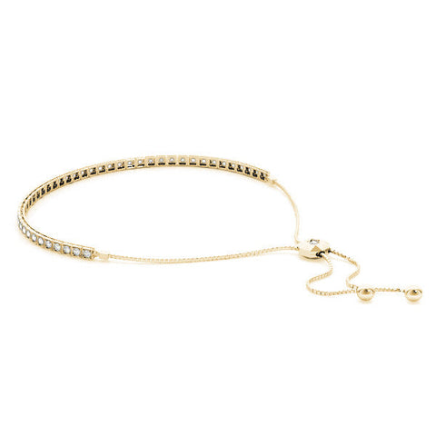 Yellow gold Box-Set Round Diamond Adjustable Tennis Bracelet