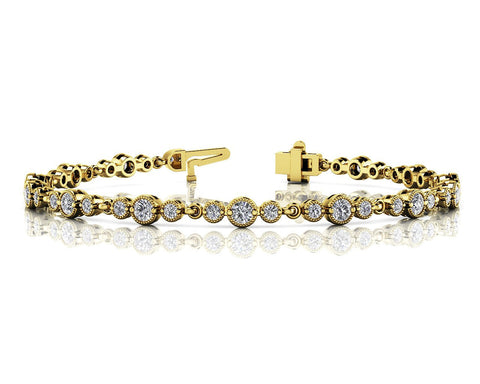 Yellow gold Round Bezel-Set Diamond Tennis Bracelet with Milgrain Detailing