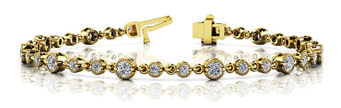 White gold Round Bezel-Set Diamond Tennis Bracelet with Milgrain Detailing