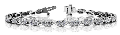 White gold Marquise Diamond Tennis Bracelet with Bezel Setting and Four-Prong Clasp