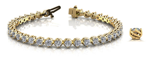 Yellow gold Round Cut Diamond Tennis Bracelet with Prong Setting and Twisted Band