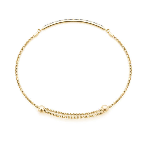 Yellow gold Pavé Round Diamond Chain Bracelet with Bezel Setting