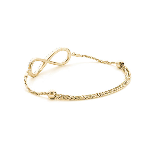 Yellow gold Pavé Round Diamond Infinity Chain Bracelet with Bezel Setting
