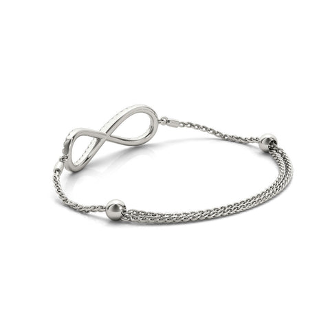 White gold Pavé Round Diamond Infinity Chain Bracelet with Bezel Setting