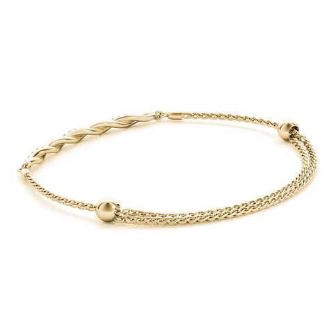 Yellow gold Twisted Diamond Round-Cut Cable Chain Bracelet with Bezel Setting