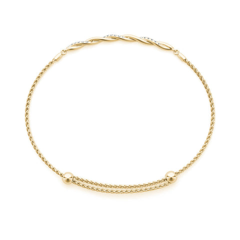 Yellow gold Twisted Diamond Round-Cut Cable Chain Bracelet with Bezel Setting