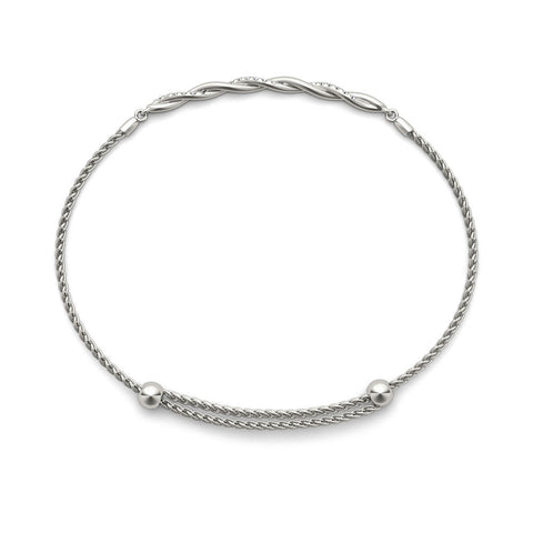 White gold Twisted Diamond Round-Cut Cable Chain Bracelet with Bezel Setting
