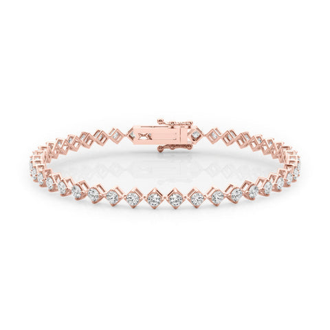 Rose gold Princess Cut Diamond Tennis Bracelet with Square Prong Setting