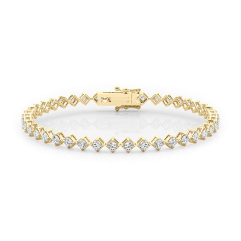 Yellow gold Princess Cut Diamond Tennis Bracelet with Square Prong Setting