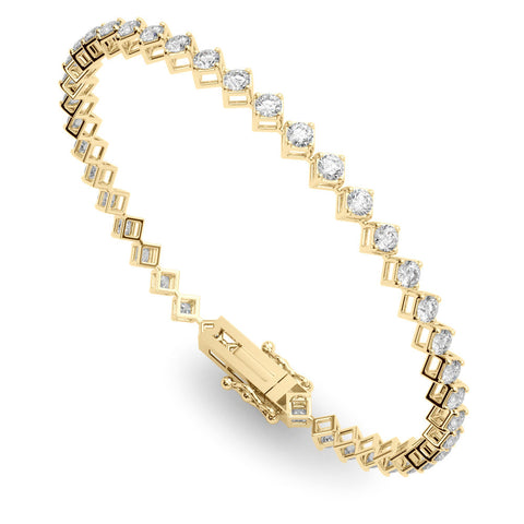 Yellow gold Princess Cut Diamond Tennis Bracelet with Square Prong Setting