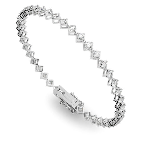 White gold Princess Cut Diamond Tennis Bracelet with Square Prong Setting