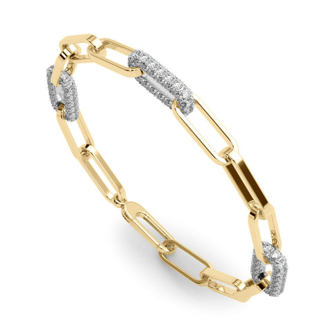 Yellow gold Pavé Round Diamond Link Bracelet with Four-Prong Setting