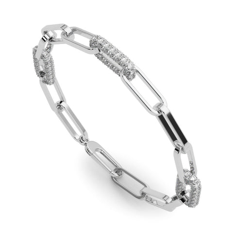 White gold Pavé Round Diamond Link Bracelet with Four-Prong Setting