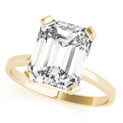 Yellow gold Emerald Cut Solitaire Ring with Four-Prong Setting and Classic Band