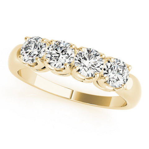 Yellow gold Four-Stone Round Cut Diamond Prong-Set White Gold Band