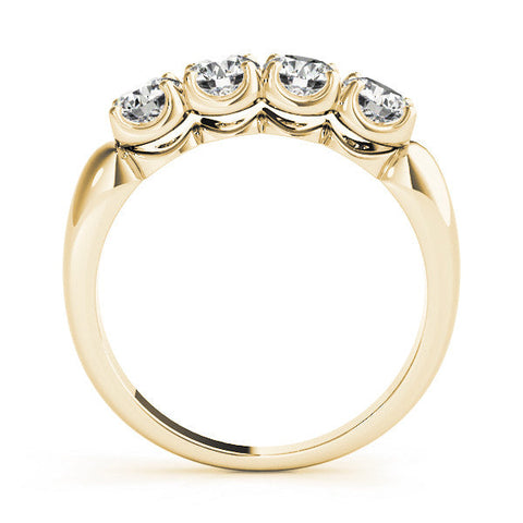 Yellow gold Four-Stone Round Cut Diamond Prong-Set White Gold Band