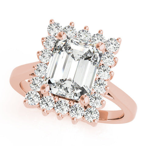 Rose gold Cushion Cut Diamond Halo Ring with Round Brilliant Halo and Solitaire Band