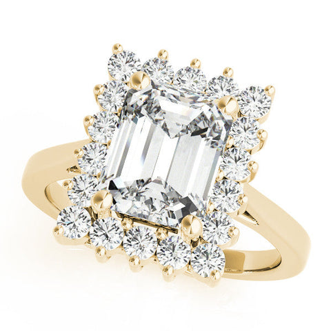 Yellow gold Cushion Cut Diamond Halo Ring with Round Brilliant Halo and Solitaire Band