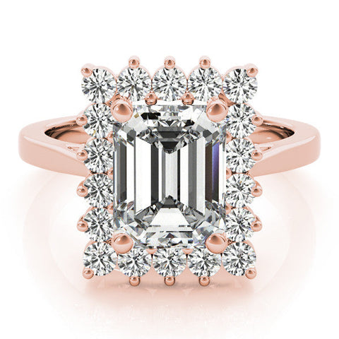 Rose gold Cushion Cut Diamond Halo Ring with Round Brilliant Halo and Solitaire Band
