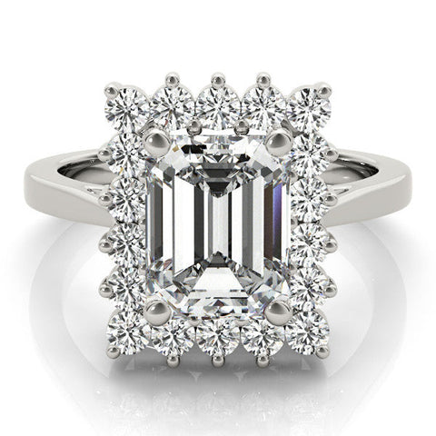 Platinum Cushion Cut Diamond Halo Ring with Round Brilliant Halo and Solitaire Band