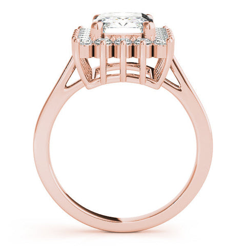 Rose gold Heart Cut Diamond Halo Ring with Round Brilliant Halo and Solitaire Band