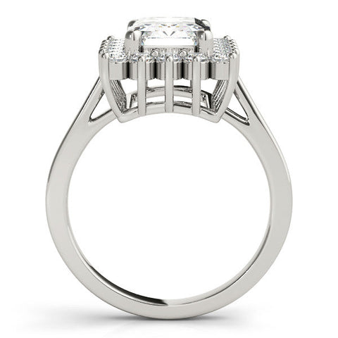 Platinum Heart Cut Diamond Halo Ring with Round Brilliant Halo and Solitaire Band