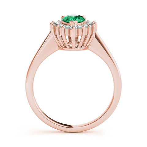Rose gold Prong-Set Pear-Cut Emerald with Diamond Halo and White Gold Band
