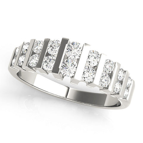 Silver Channel-Set Round Diamond Multi-Row Band