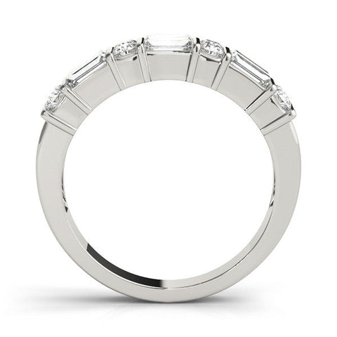 Silver Channel Set Baguette and Round Diamond Band with Bar Prongs