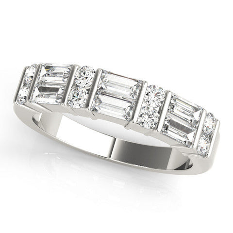 White gold Channel Set Baguette and Round Diamond Band with Bar Prongs