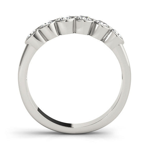 Silver Round Diamond Scalloped Bezel Set Eternity Band