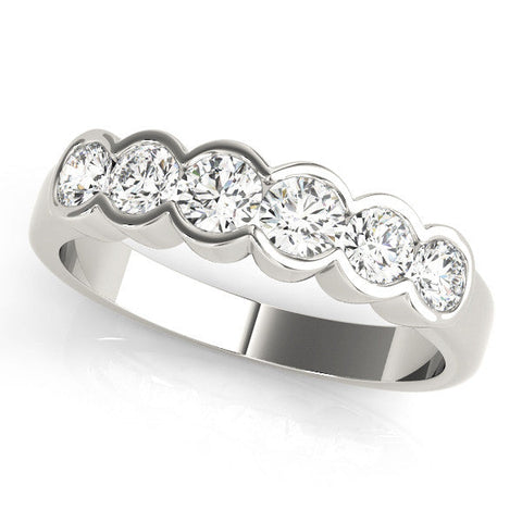 Silver Round Diamond Scalloped Bezel Set Eternity Band