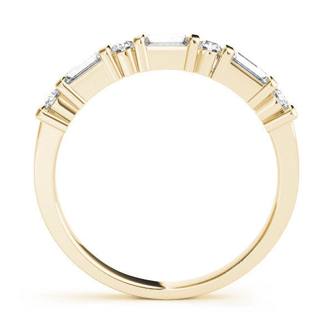 Yellow gold Baguette and Round Diamond Channel Set Half Eternity Band with Bar Prong Setting