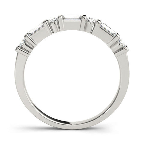 Platinum Baguette and Round Diamond Channel Set Half Eternity Band with Bar Prong Setting