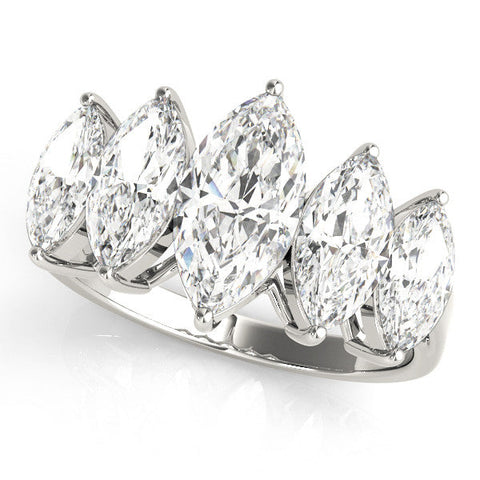 Silver Five-Stone Marquise Diamond Prong Set Silver Band