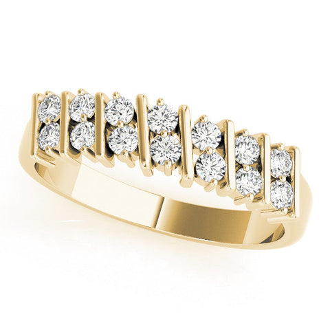 Yellow gold Channel Set Round Diamond Anniversary Band with Vertical Prongs