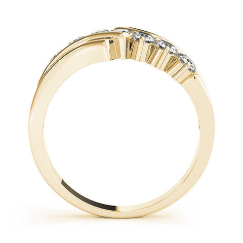 Yellow gold Channel Set Round Diamond Wave Band with Shared Prong Setting
