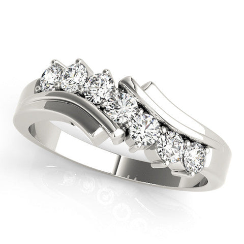 White gold Channel Set Round Diamond Wave Band with Shared Prong Setting