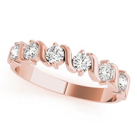 Rose gold Round Diamond Half Eternity Band with Wave Prong Setting