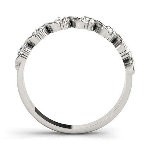 Silver Round Diamond Half Eternity Band with Wave Prong Setting