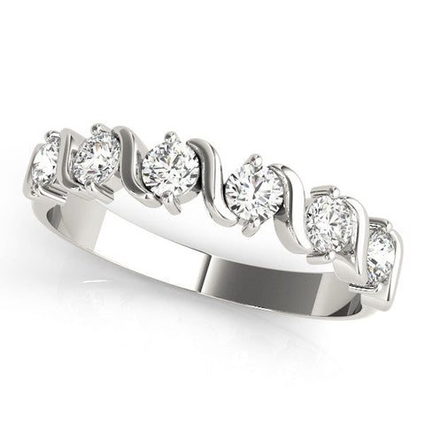 Silver Round Diamond Half Eternity Band with Wave Prong Setting